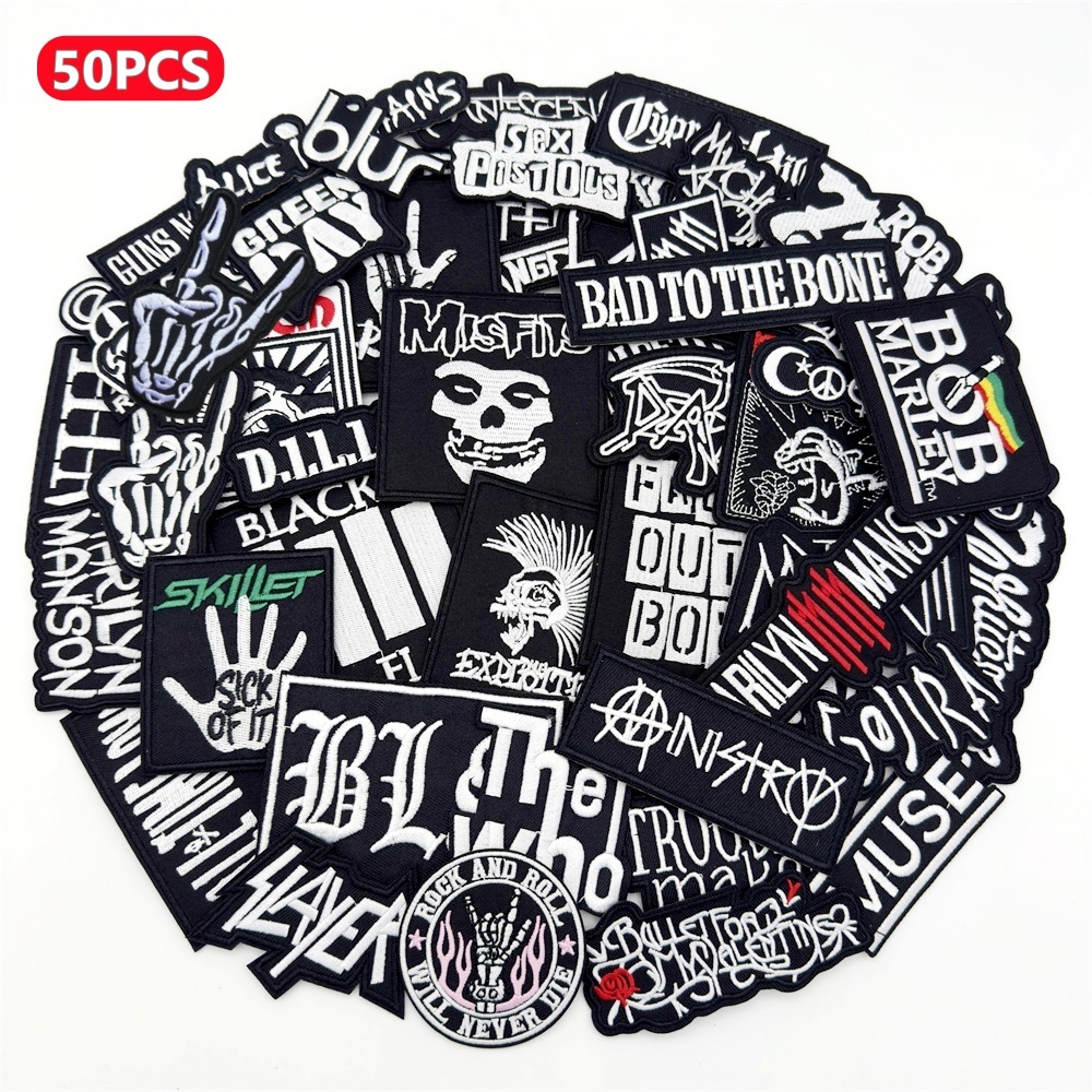 Musical Instrument Painting - 50pcs/Lot Black and White Embroidered Patches