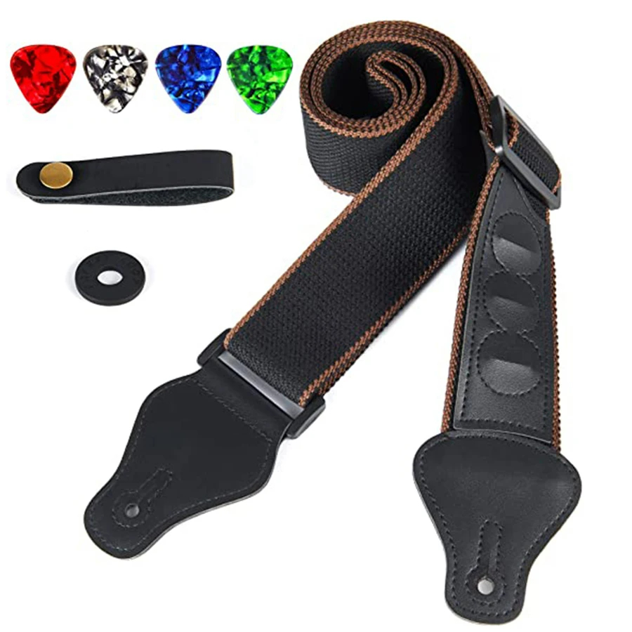 7Pcs/Set Guitar Strap Black PU - Musical Instrument Bass บทวิจารณ์และราคา