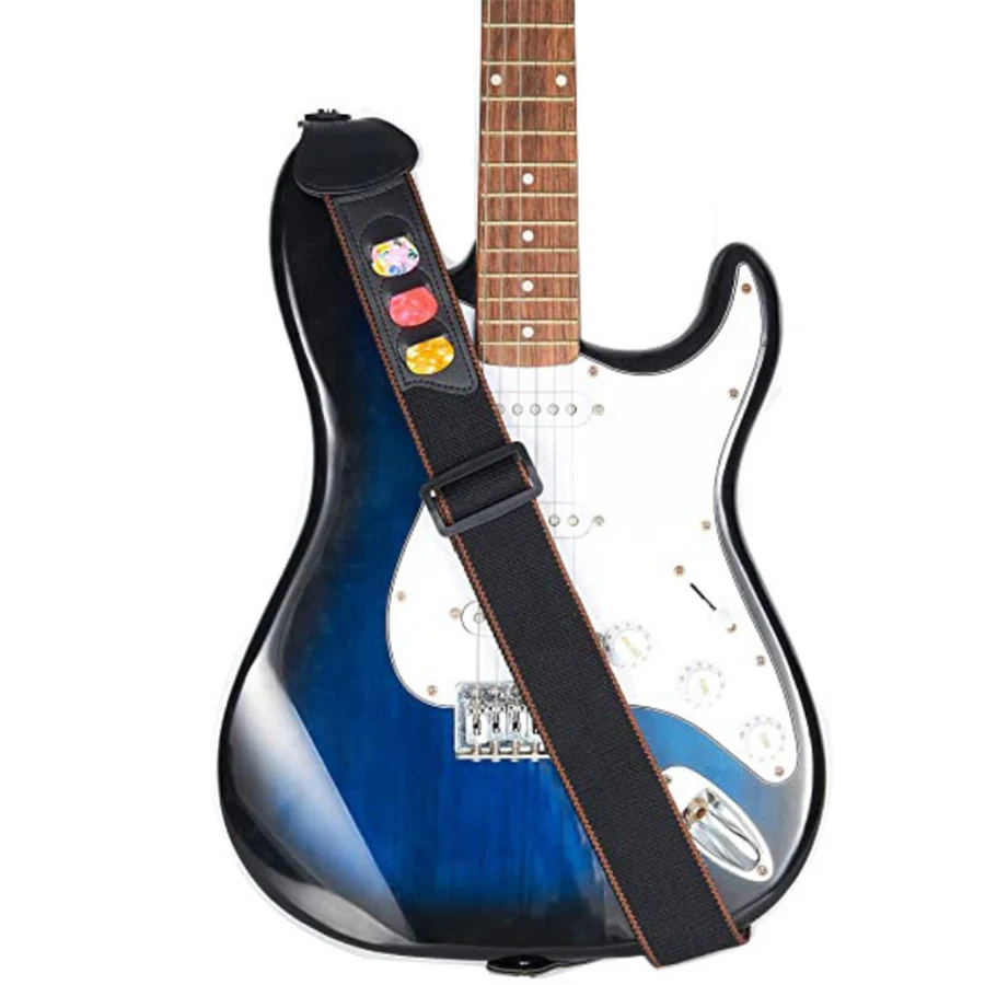 7Pcs/Set Guitar Strap Black PU - Musical Instrument Bass บทวิจารณ์และราคา