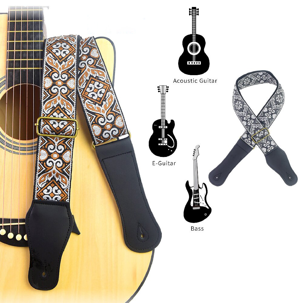 Guitar Strap Embroidered Print - Musical Instrument Bass บทวิจารณ์และราคา