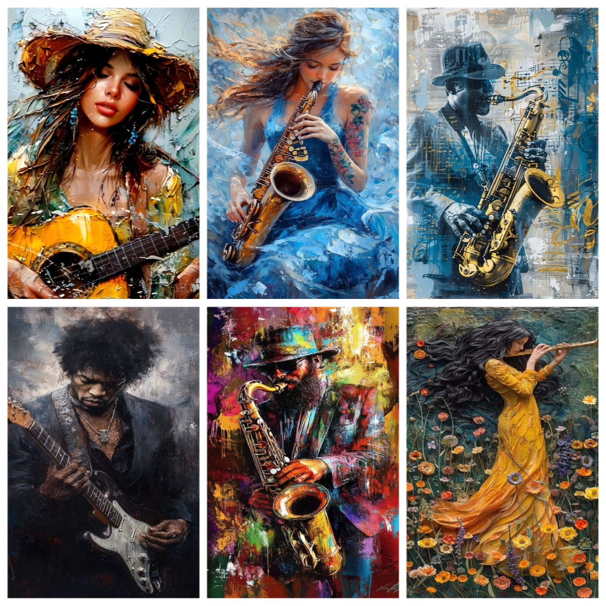Saxophone Piano Acrylic Digita - Musical Instrument Painting บทวิจารณ์และราคา