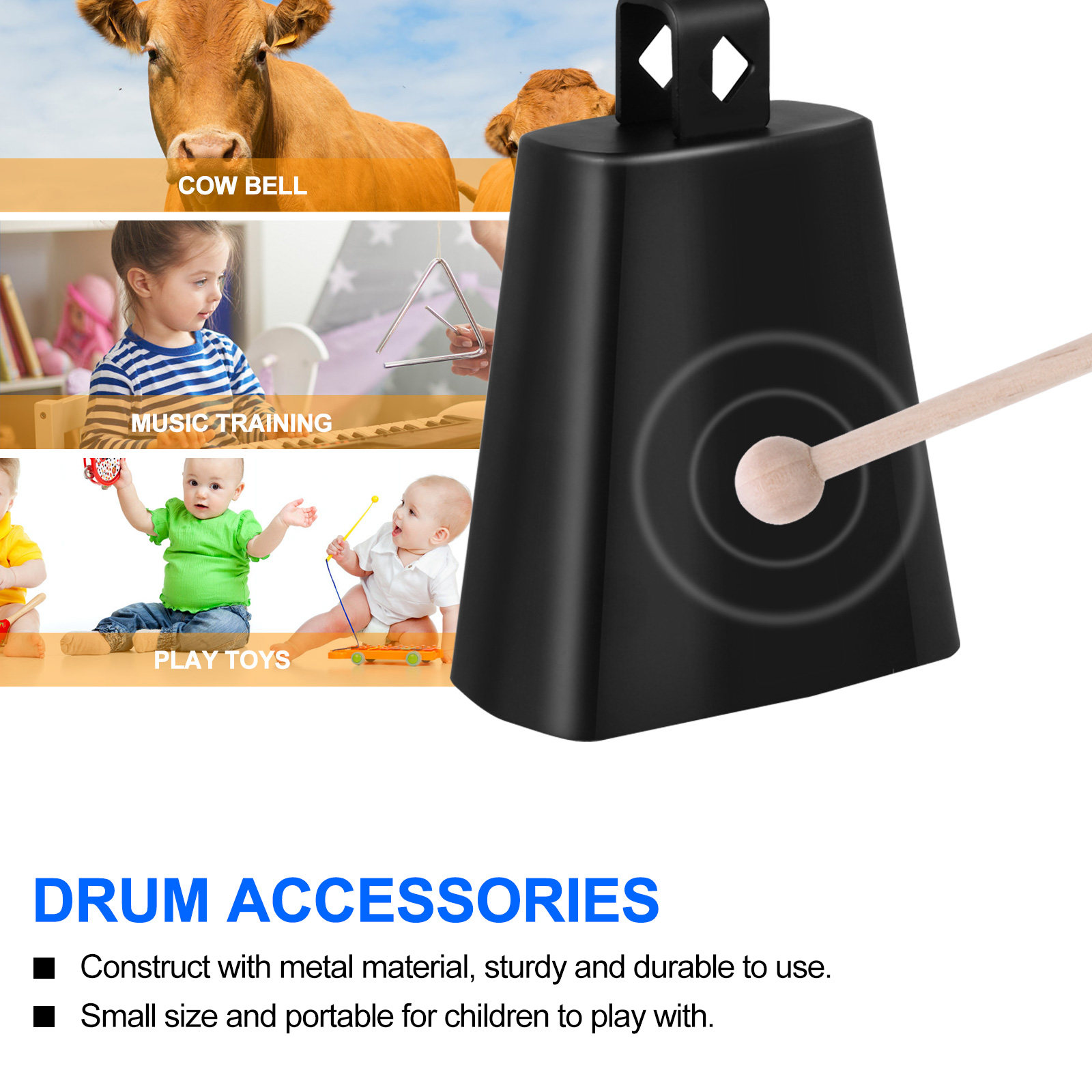 Metal Cow Bell Percussion Inst - Musical Instrument Kids บทวิจารณ์และราคา