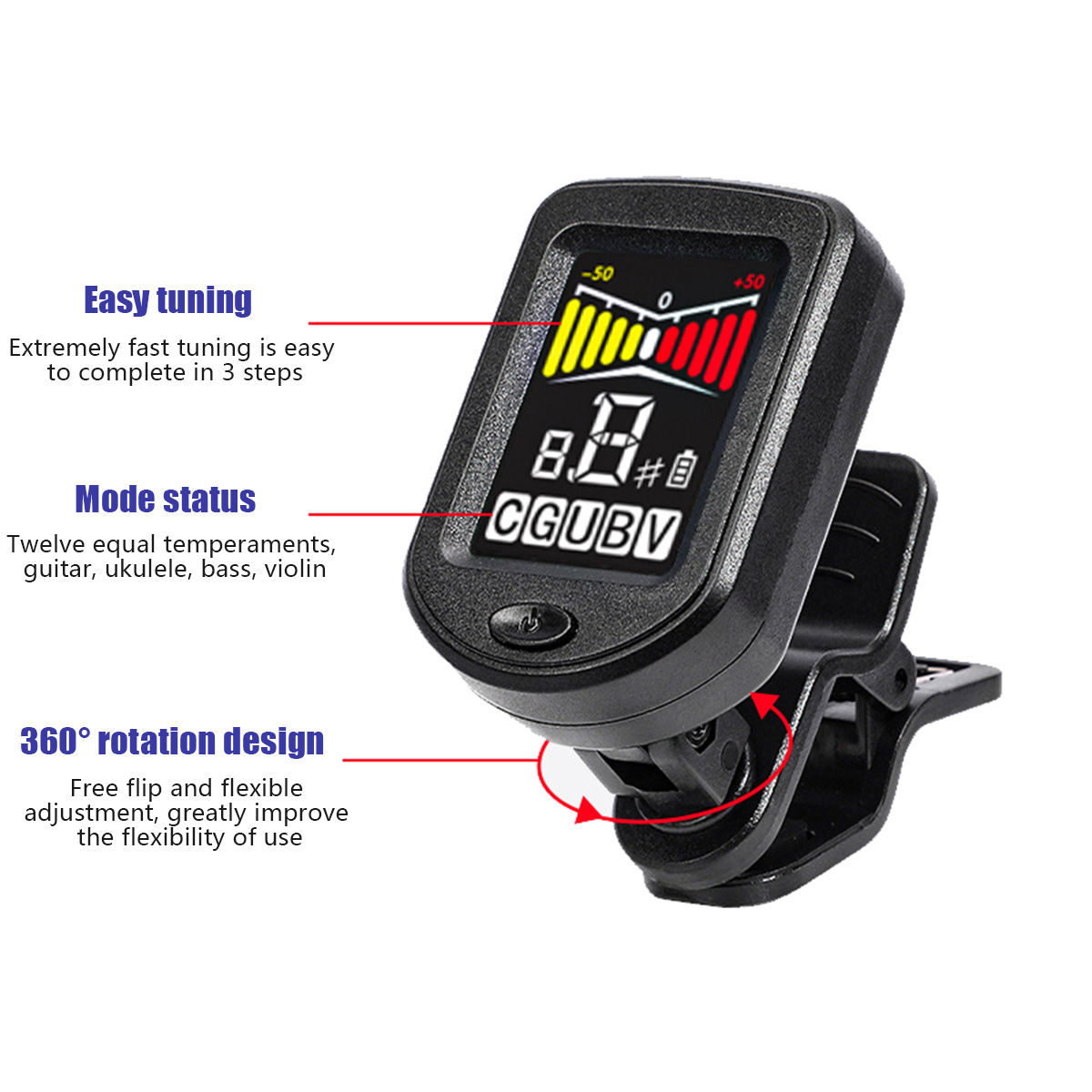 Clip-On Guitar Tuner with Regu - Musical Instrument Bass บทวิจารณ์และราคา